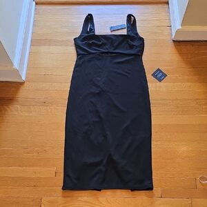NWT, Lulus, Black Square Neck Cutout Slit Midi Dress, Women's XL